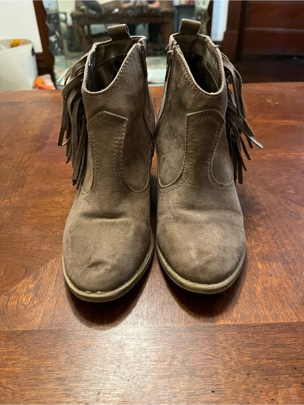 Faded Glory Taupe Suede Fringe Ankle Booties